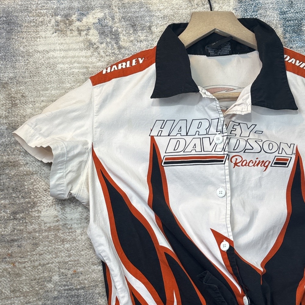 Harley Davidson Racing Flame Button Up – Women's L Workwear Rockabilly‎